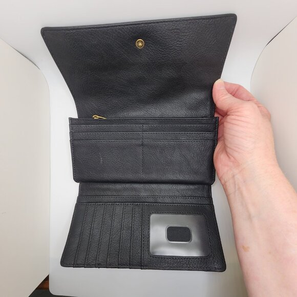 Fossil Black Pebbled Leather Full-Sized Wallet with Gold Hardware - Picture 3 of 10